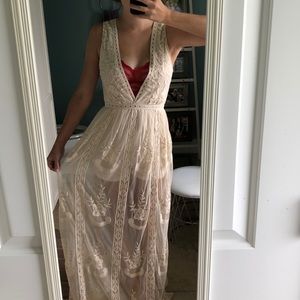 Sheer floor length dress v neck